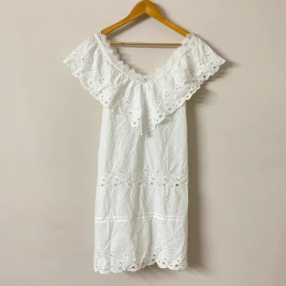 Medium- White Off-shoulder Mini Dress - Picture 3 of 9